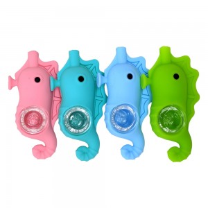 Seahorse Silicone Assorted Colors Hand Pipe W/ Glass Bowl - [WSG325]